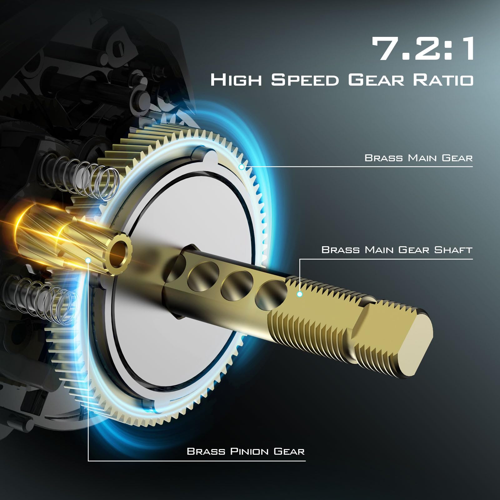 Brass main gear and pinion gears on Zephyr baitcasting reel