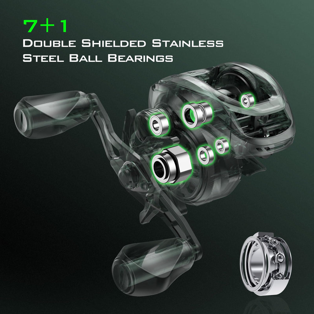 KastKing Zephyr left-handed green reel drag section displaying up to 18 lb power