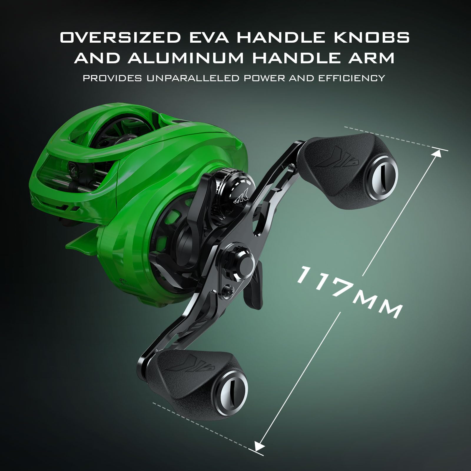 KastKing Zephyr left-handed green reel packaging shot for retail display