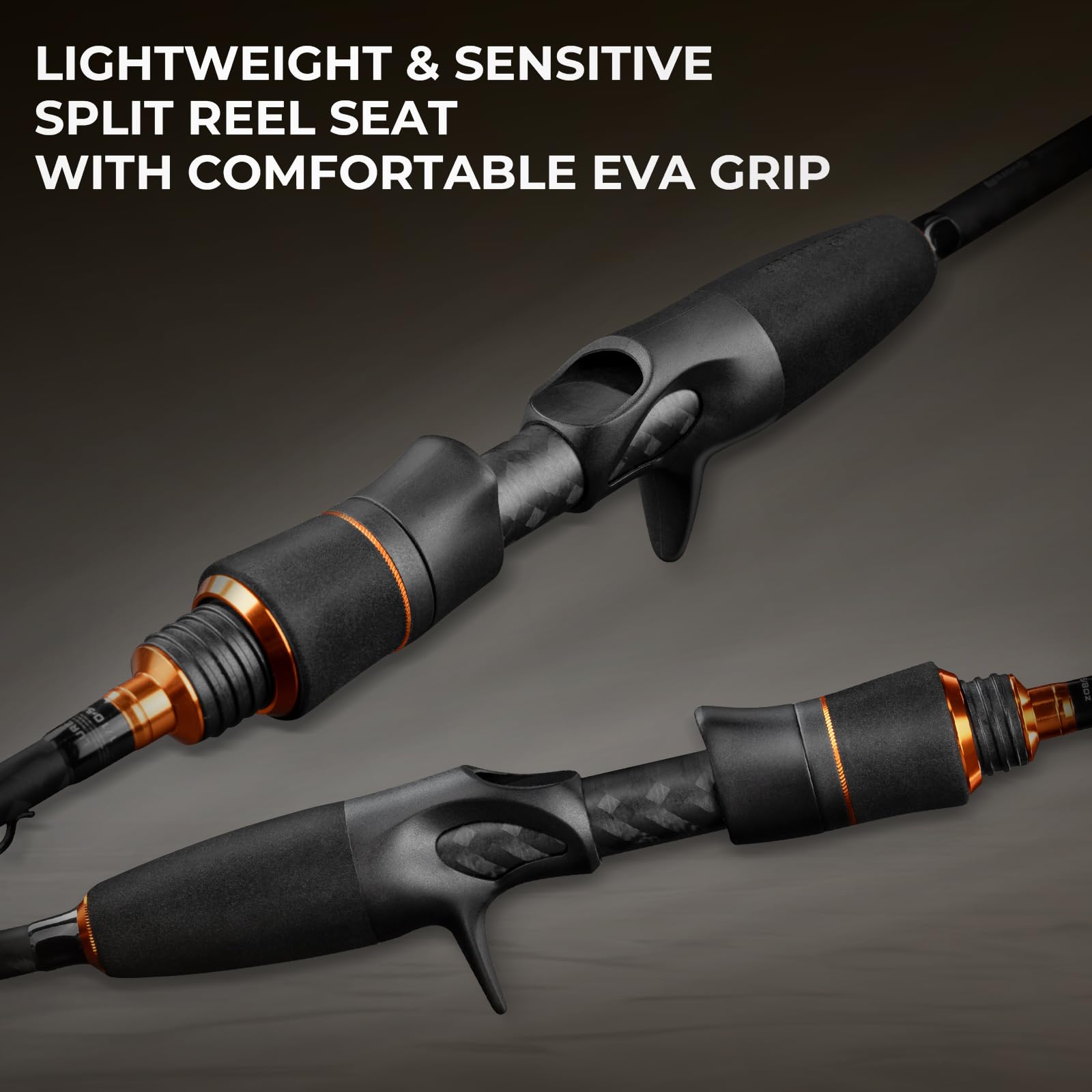 KastKing Zephyr Spin Finesse graphite blanks closeup reveals light, responsive feel.