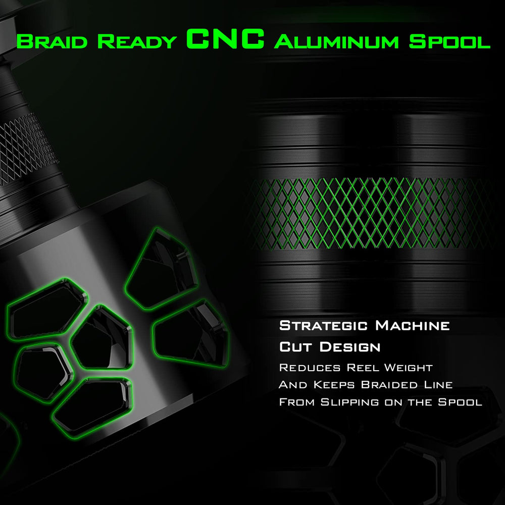 KastKing Zephyr 3000 blackout design with green finish and stealth look