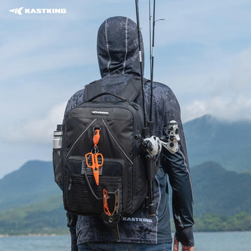 KastKing KarryAll KastMate backpack black side view with rod holders