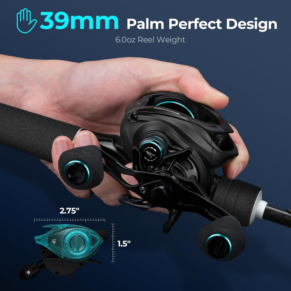 KastKing Verus compact 39mm palm-perfect body dimensions