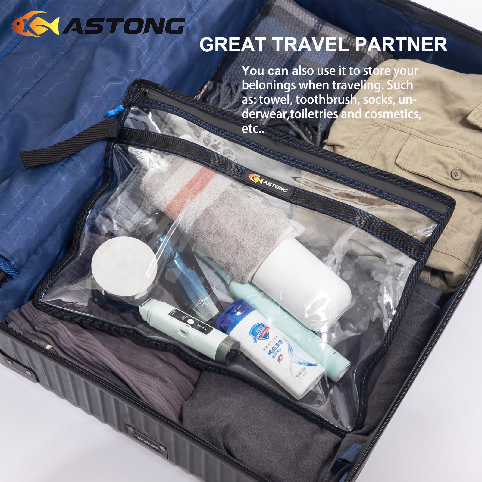 Bag shown with travel items for scale and versatility