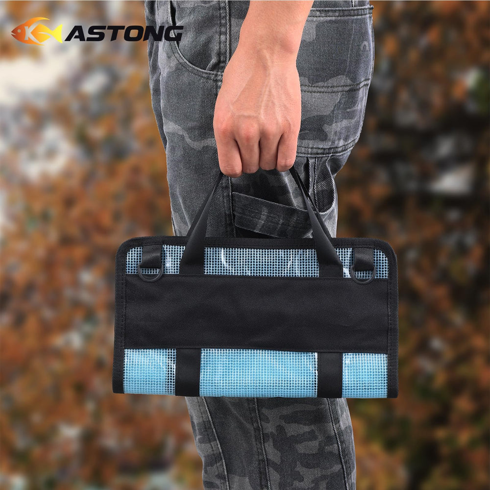 Fully expanded six-pocket tackle bag in blue