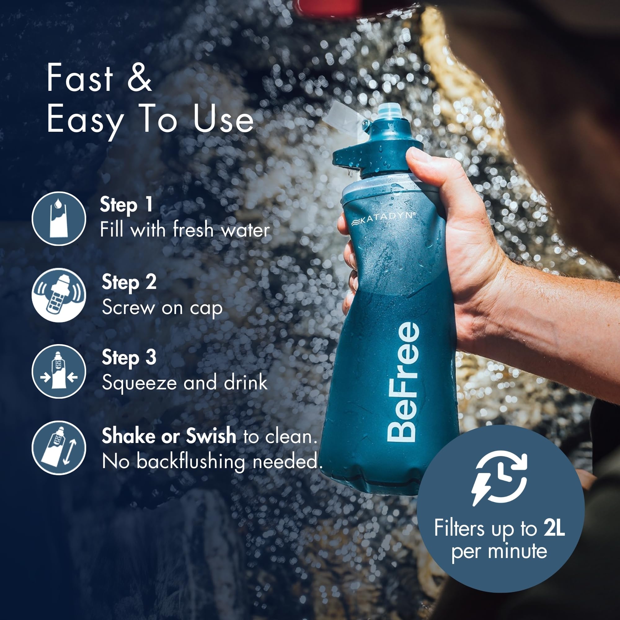 Katadyn BeFree AC 1L in backpack-ready hydration during hiking