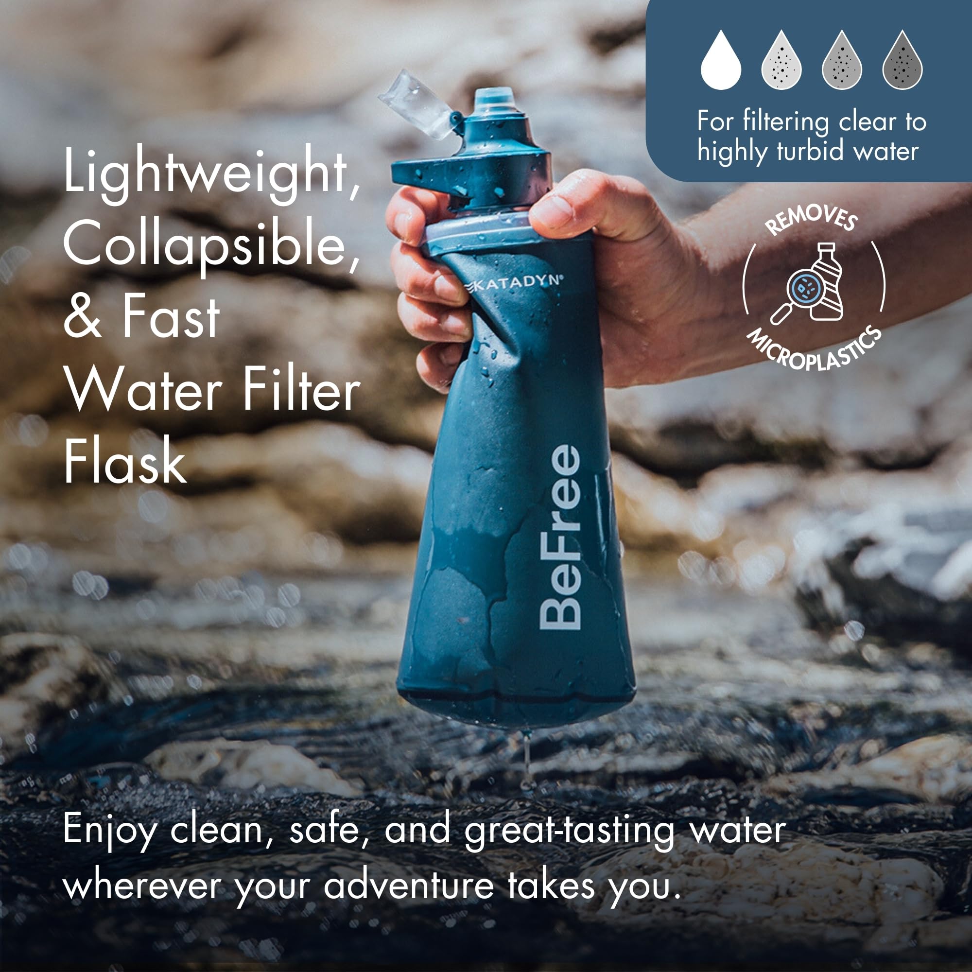 Katadyn BeFree AC 1L blue bottle delivers fast water flow during trail runs