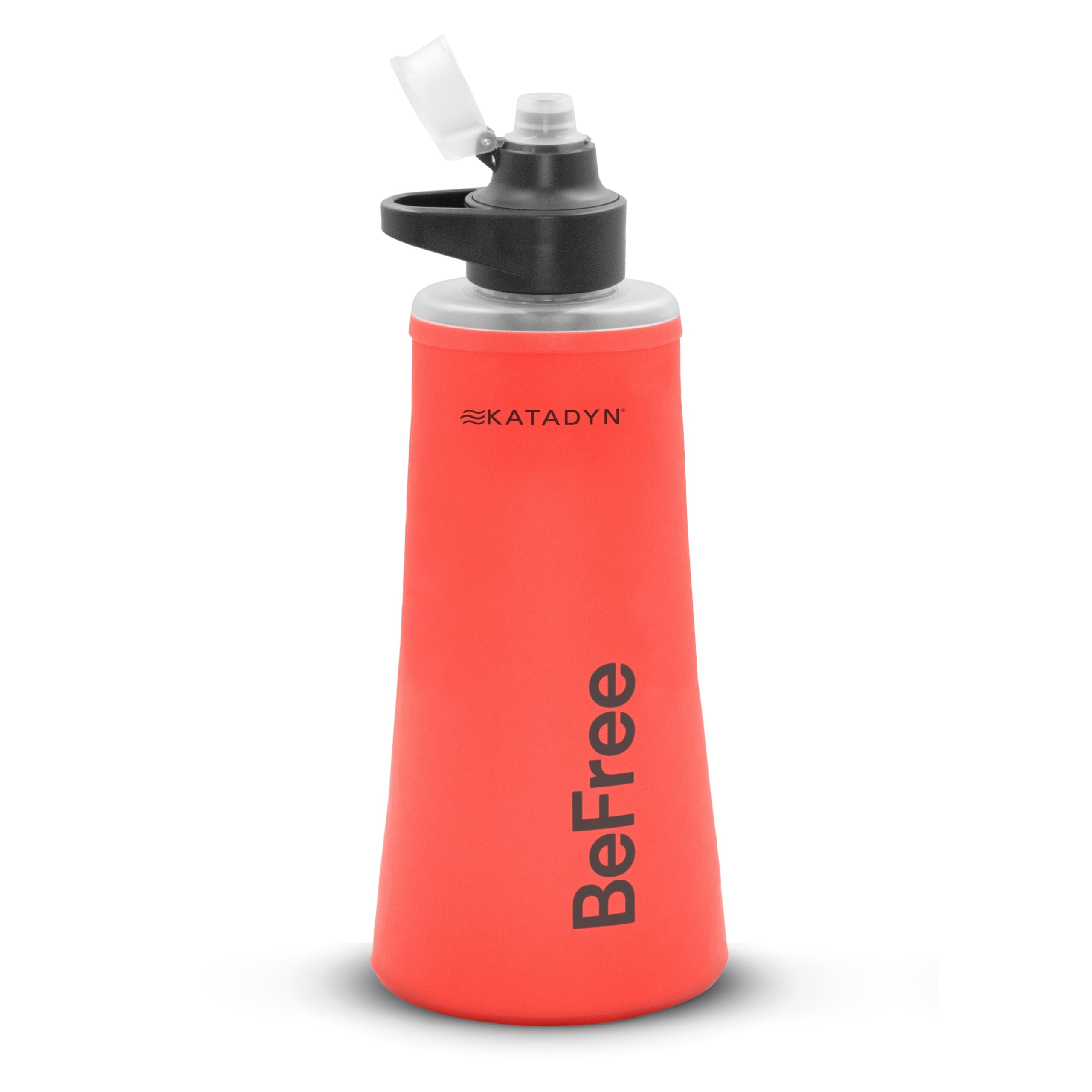 Katadyn BeFree AC 1L soft bottle in red used on a hike for clean hydration.
