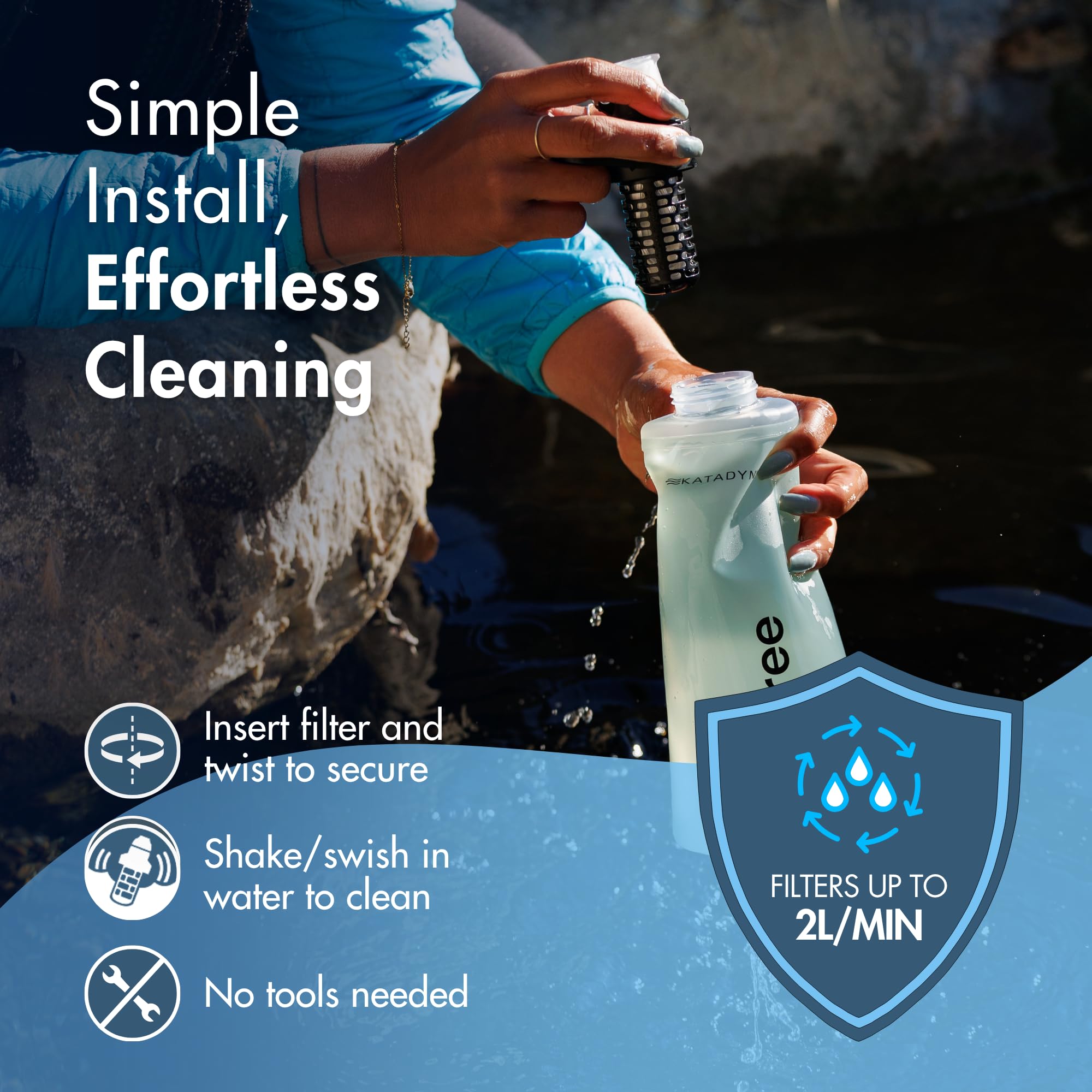 Katadyn BeFree AC replacement cartridge black in-field use supports reliable filtration.