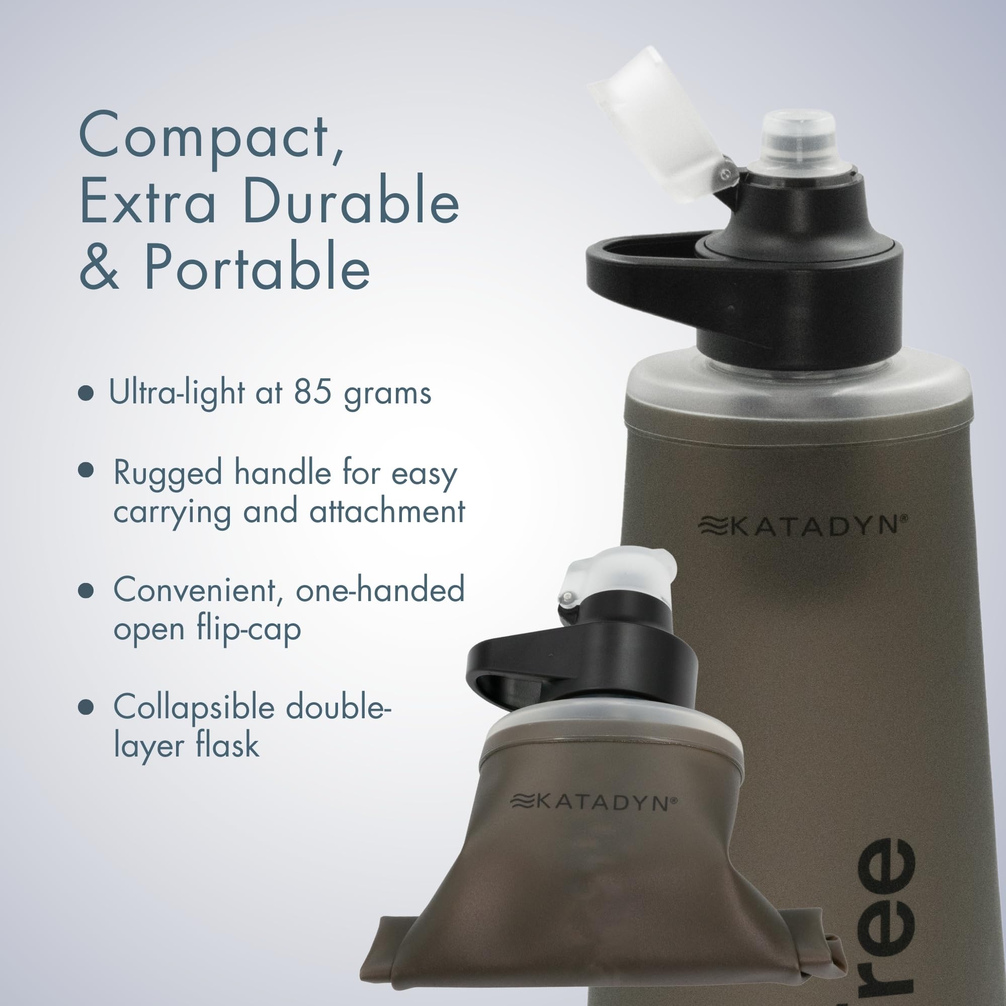 Integrated rugged handle enables hanging from a pack or belt loop.