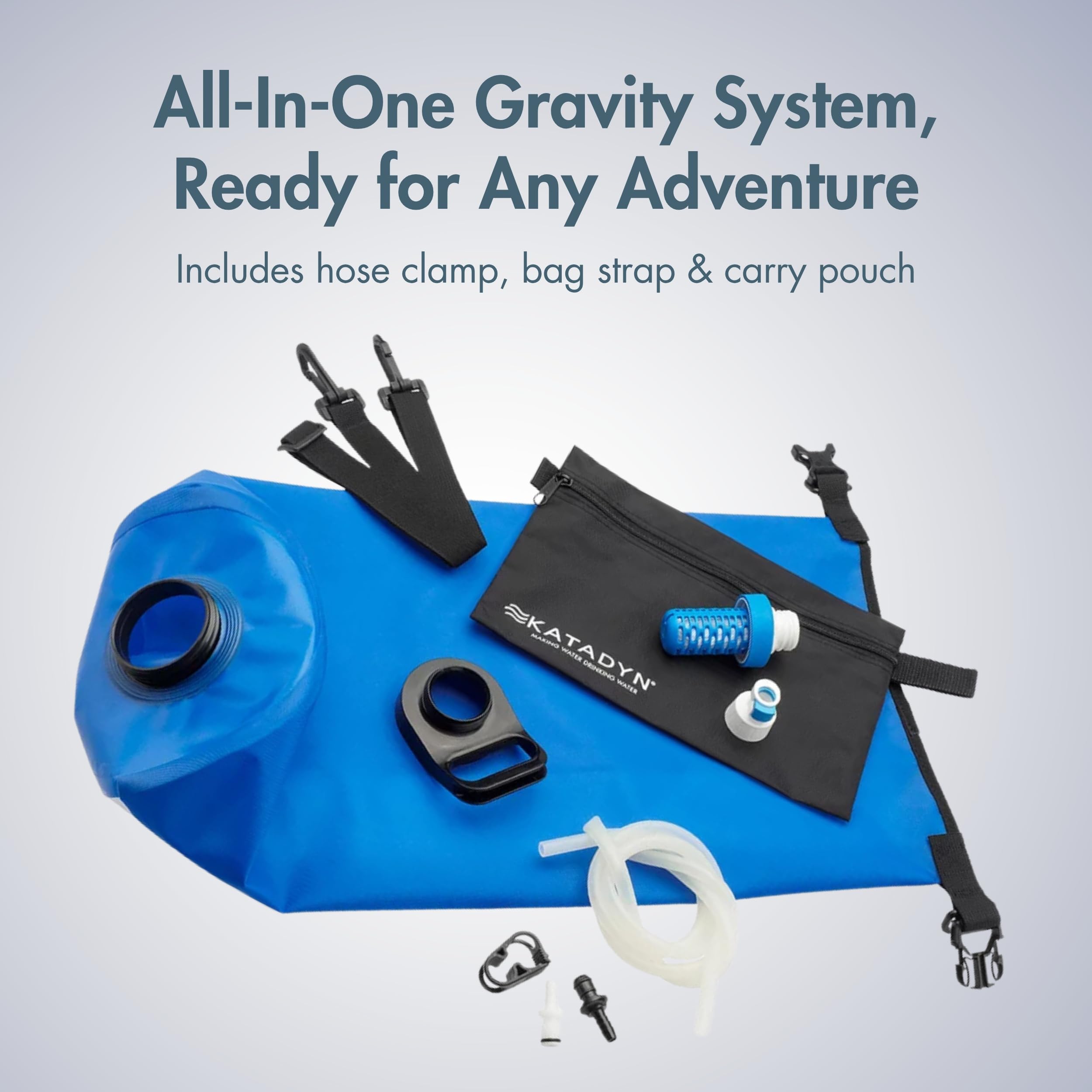 Katadyn Gravity BeFree 10L compact-pack image shows lightweight portability for travel.