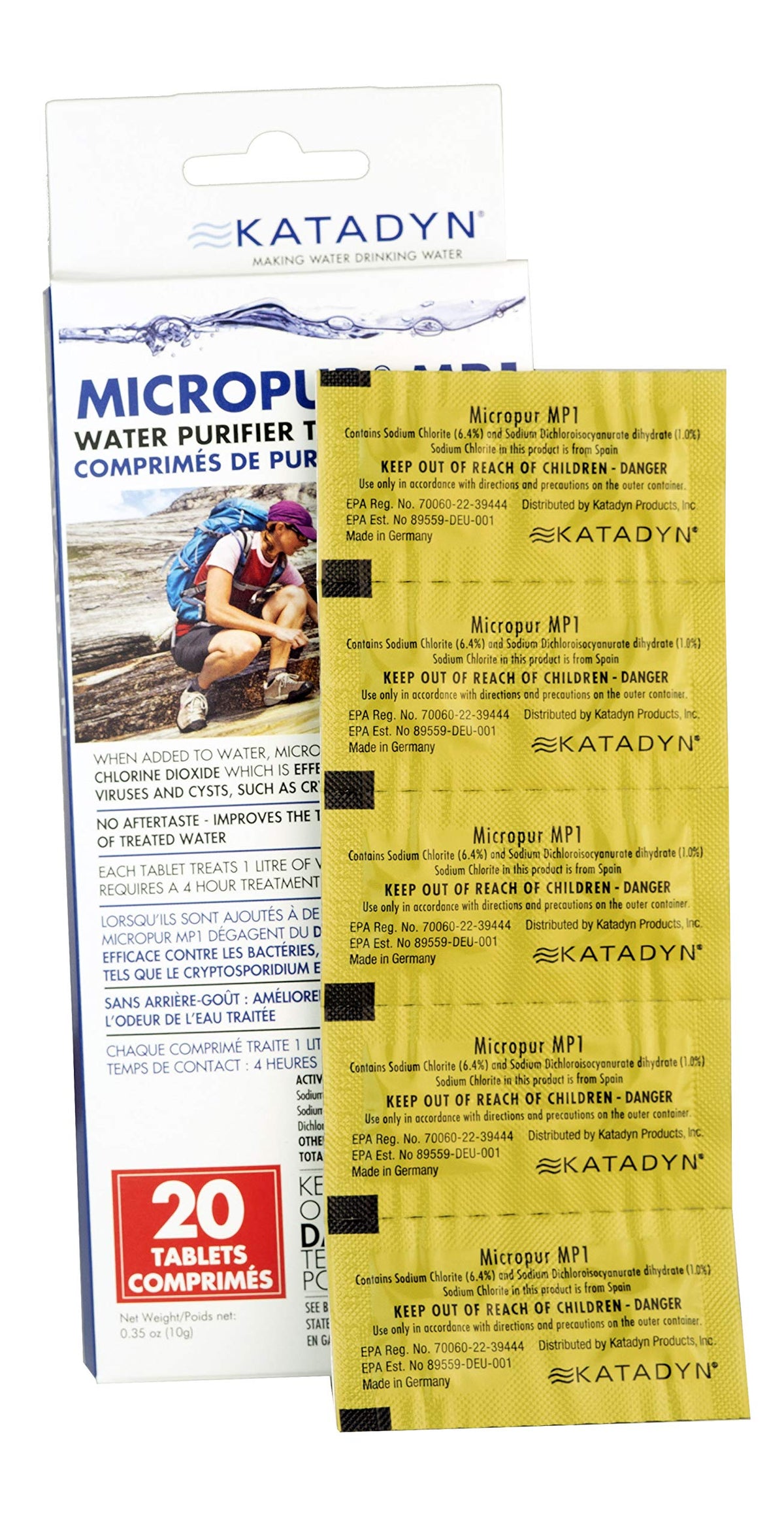 Katadyn Micropur MP1 pack of 20 tablets for outdoor use and travel