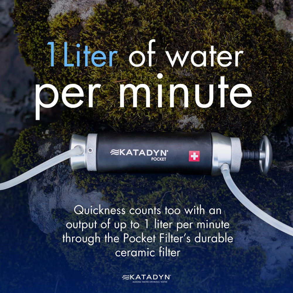 Katadyn Pocket Filter includes pre-filter for extended field use.