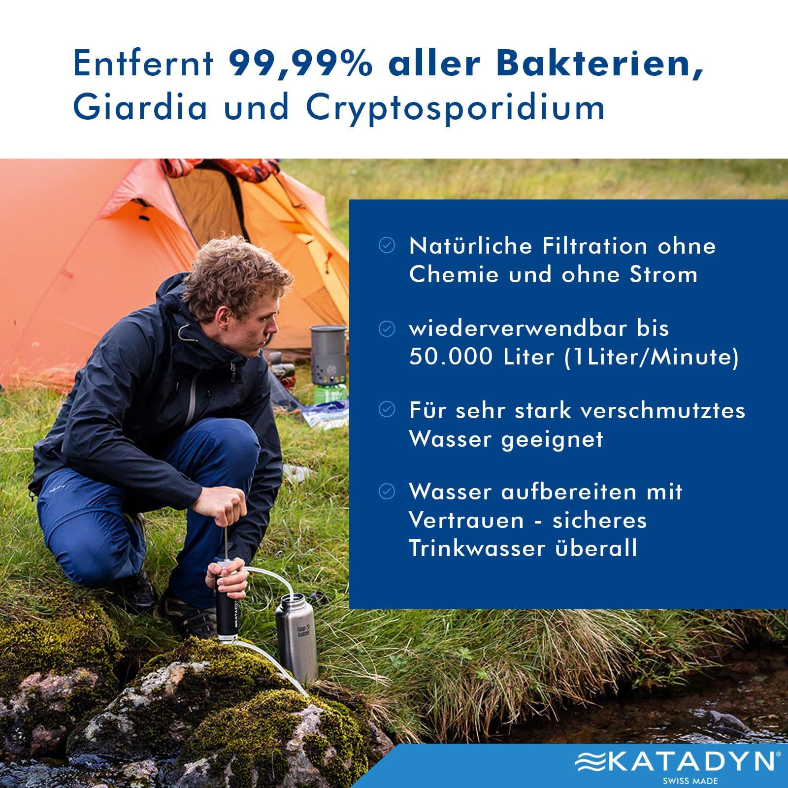 Katadyn Pocket Tactical chemical-free: ceramic coating enables chemical-free field filtration.