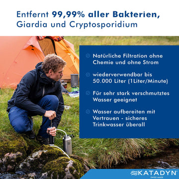 Katadyn Pocket Tactical chemical-free: ceramic coating enables chemical-free field filtration.