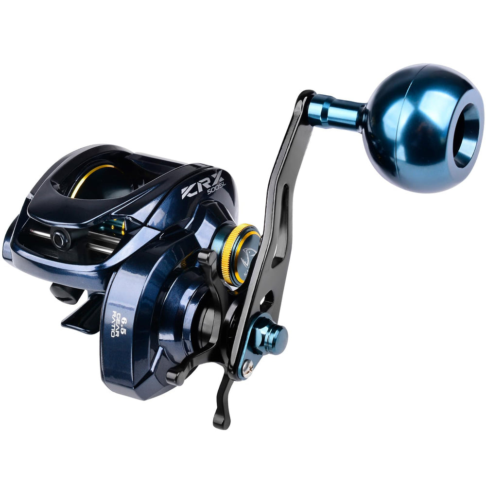 KATUYSHA 500SL baitcasting reel side view highlighting ergonomic design for long casts
