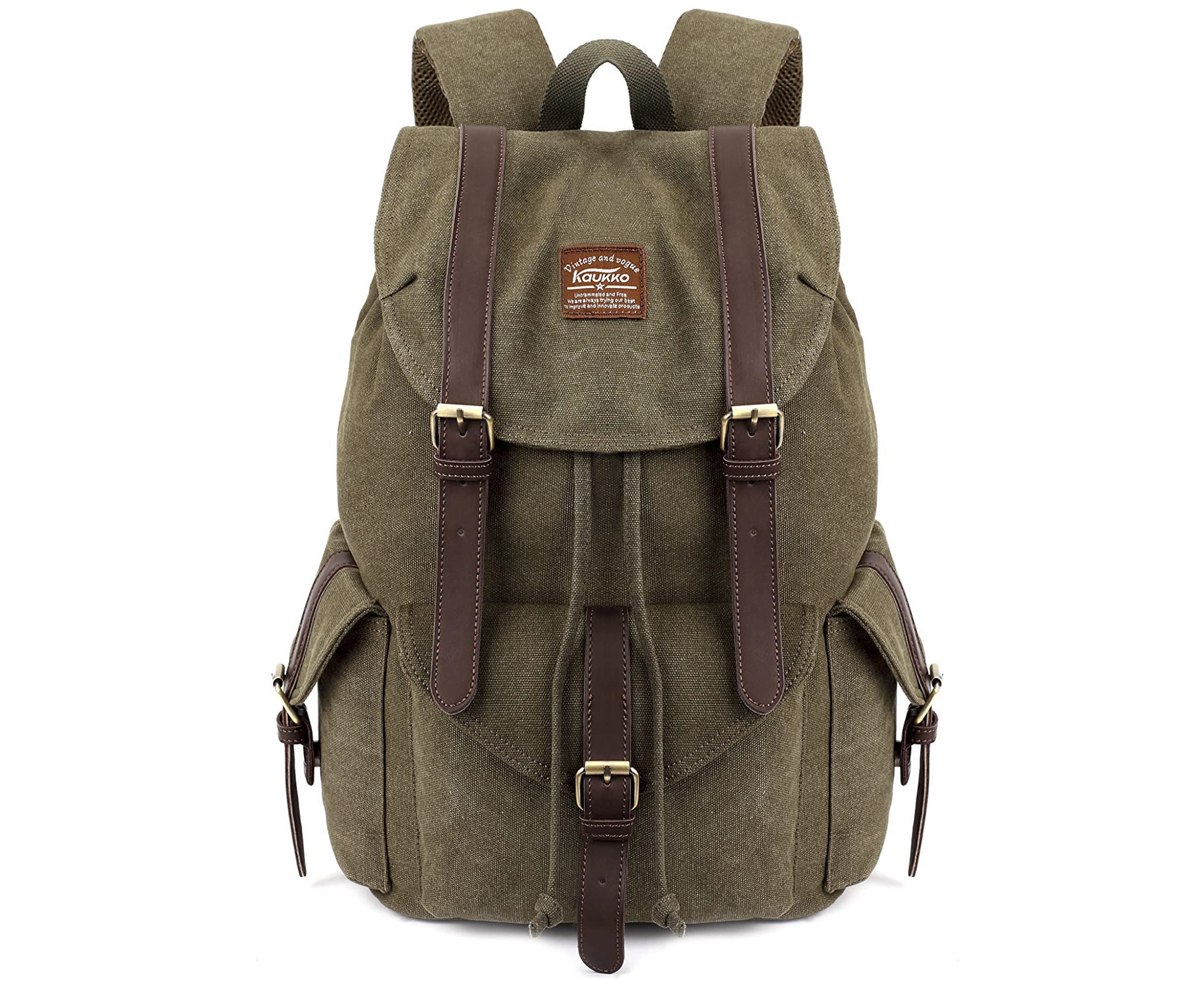 KAUKKO Vintage Canvas Backpack main compartment showing spacious 30L capacity for daily gear