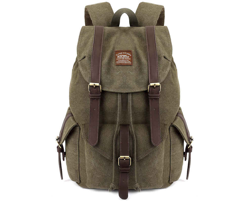 KAUKKO Vintage Canvas Backpack main compartment showing spacious 30L capacity for daily gear