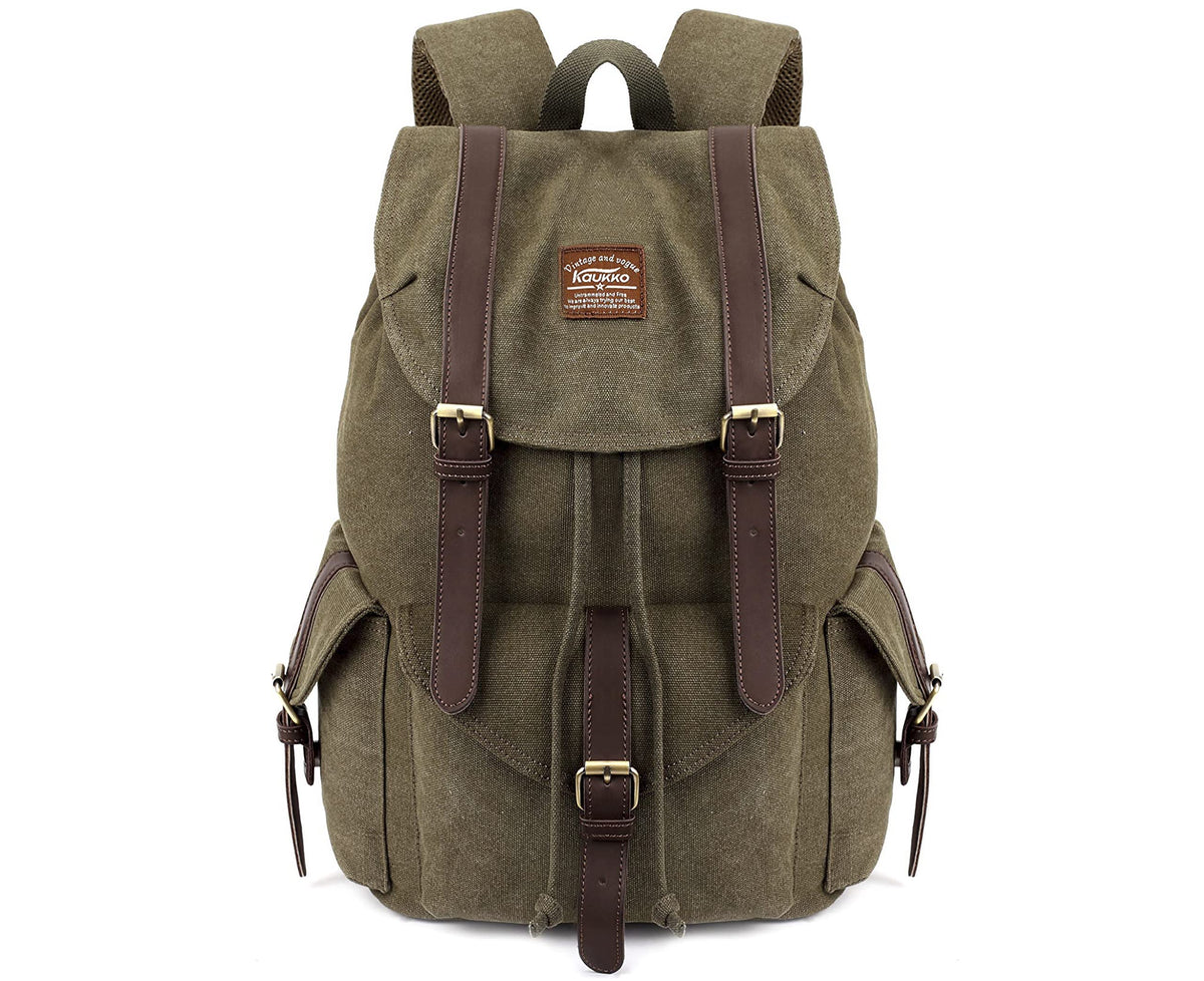 KAUKKO Vintage Canvas Backpack main compartment showing spacious 30L capacity for daily gear