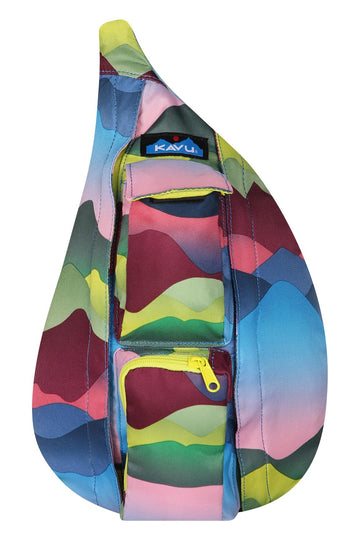 KAVU Mountain Fade color on the Mini Rope Sling Pack for versatile travel style.