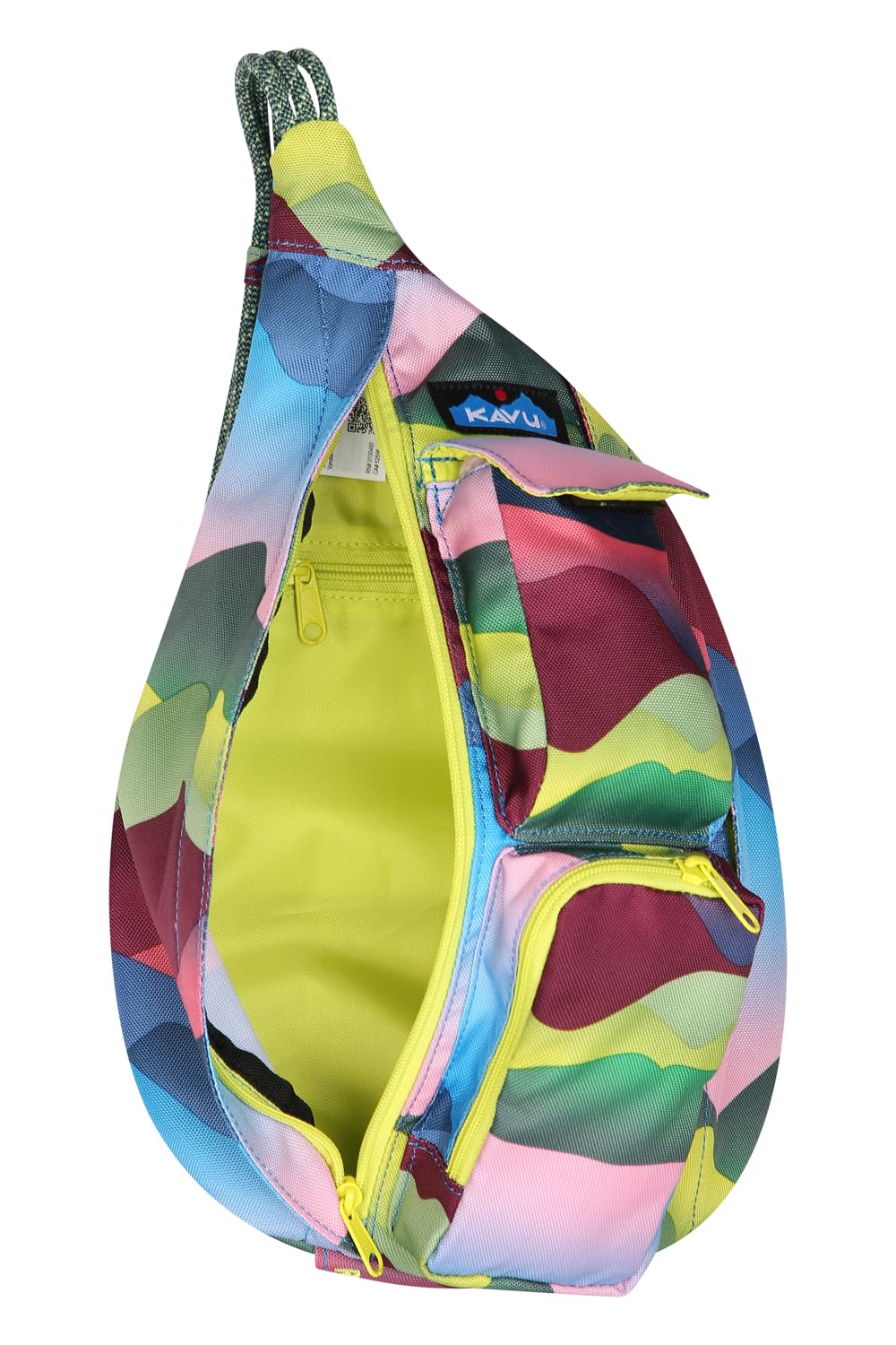 KAVU Mini Rope Sling Pack organized with vertical compartments and small pockets.