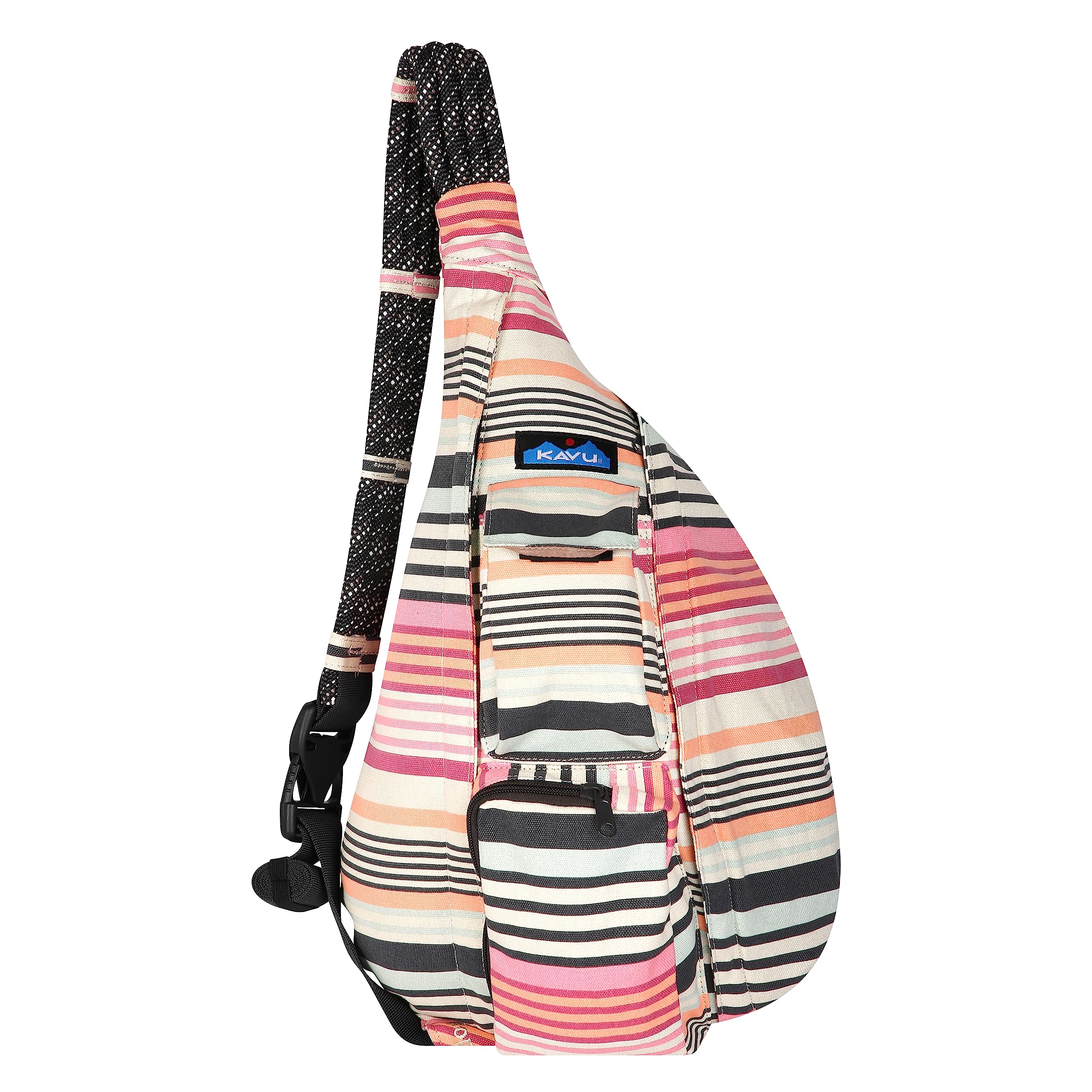 KAVU Rope Bag Midsummer Stripe side view for versatile crossbody wear.