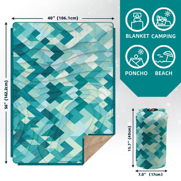 KawaGebo Kamp blanket-multifunction-poncho-wear closeup demonstrates hands-free shelter in light rain.