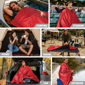 KawaGebo Kamp fleece blanket at picnic use stays dry and comfy outdoors