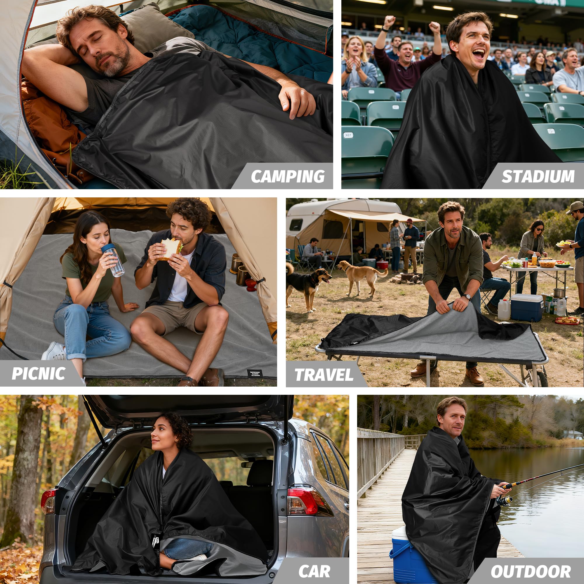 KawaGebo Kamp stadium blanket provides wind protection and dry seating.