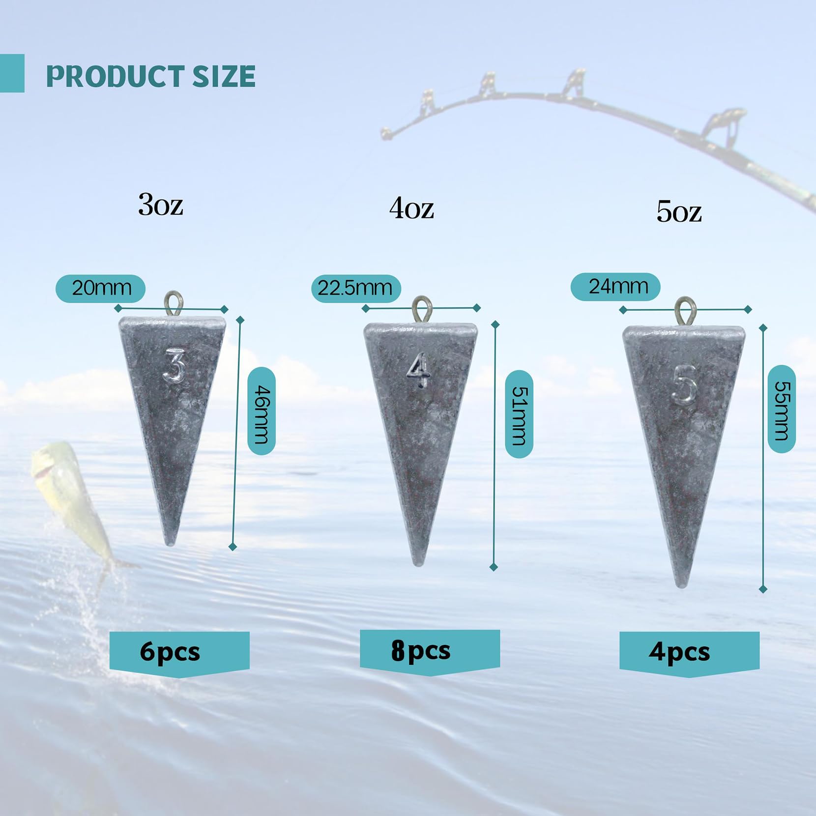 KAXIWEI pyramid sinkers 4oz 8pc offer stable bait position in currents