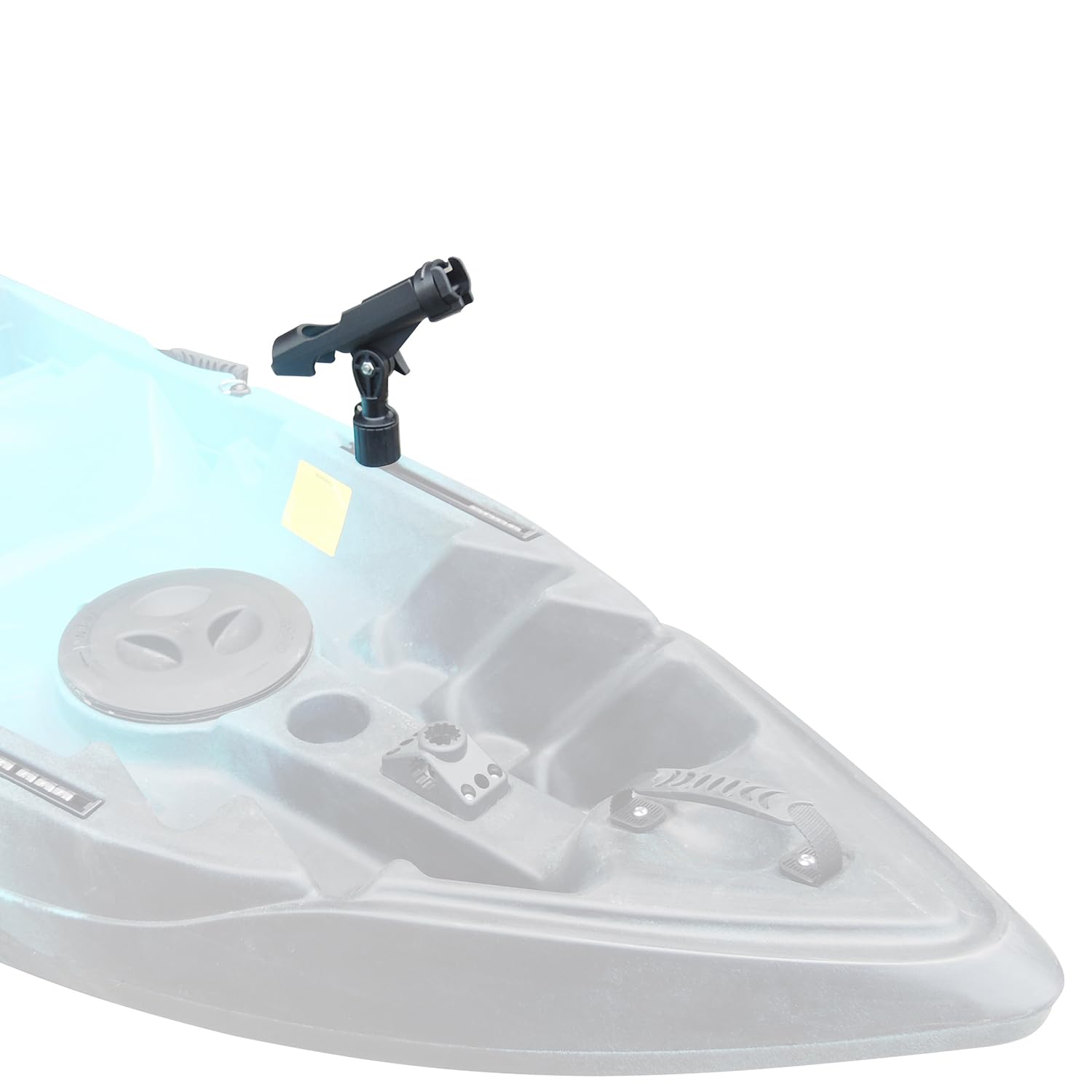 Rod holder mounted on track for kayak or boat installation