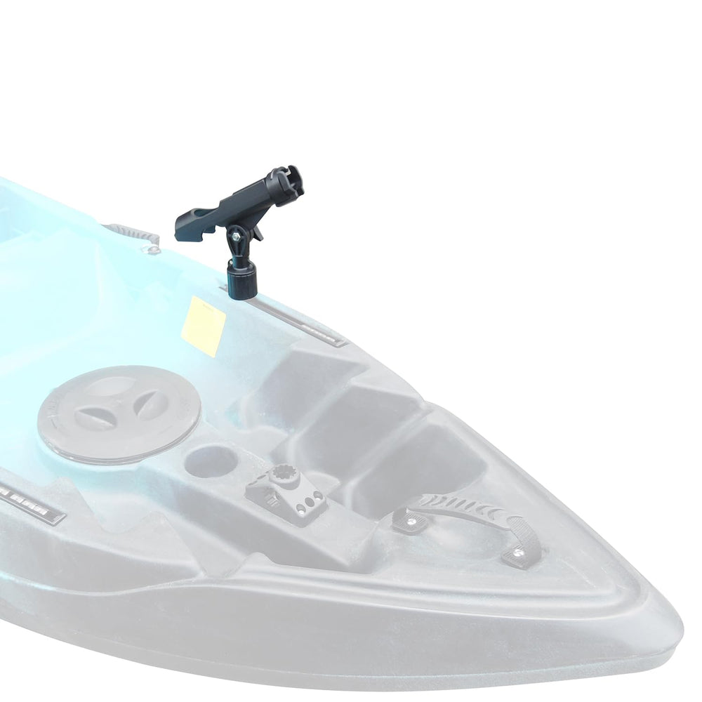 Rod holder mounted on track for kayak or boat installation