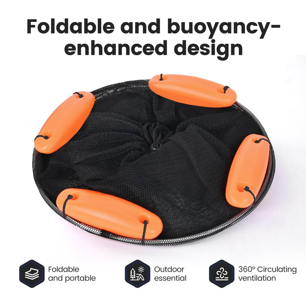 Floating fish basket in water suitable for kayak fishing