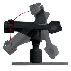 Close-up of track-mounted rod holder installation on kayak