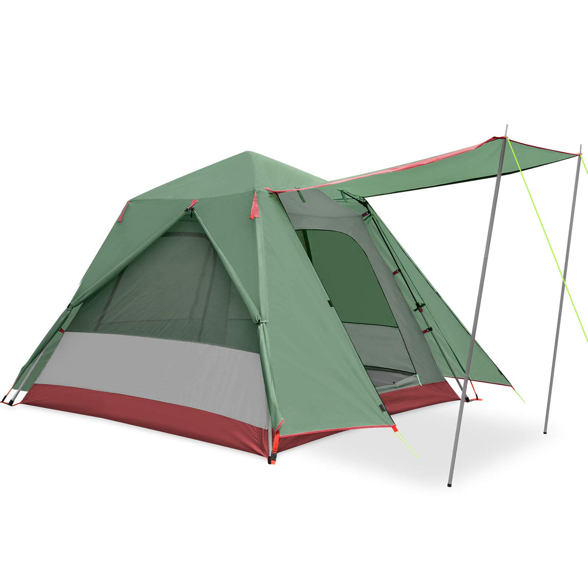 KAZOO 3-person tent setup demonstrates quick one-person assembly for easy camping.