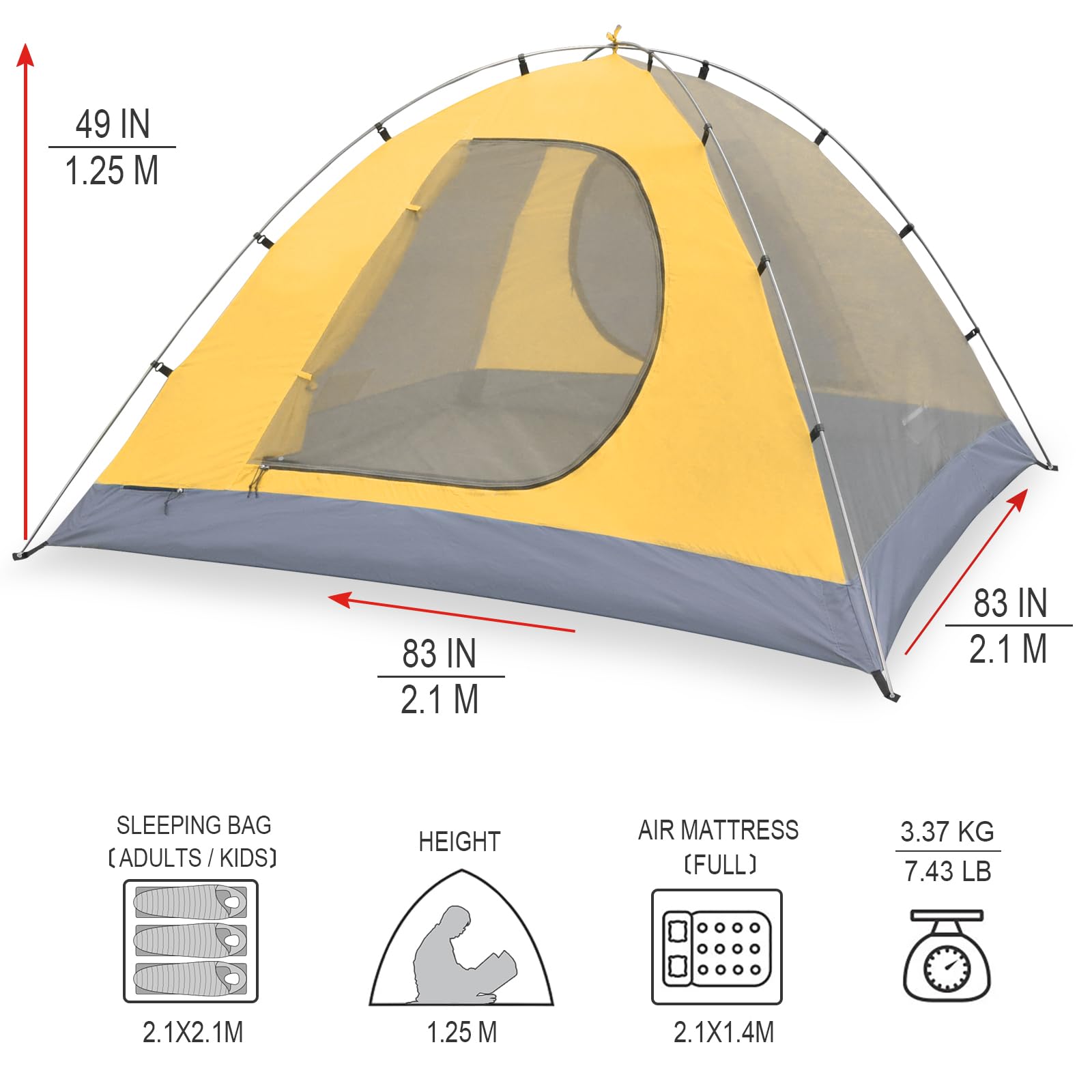KAZOO Cometary 3P tent exterior back view shows sturdy double-layer construction for durability.