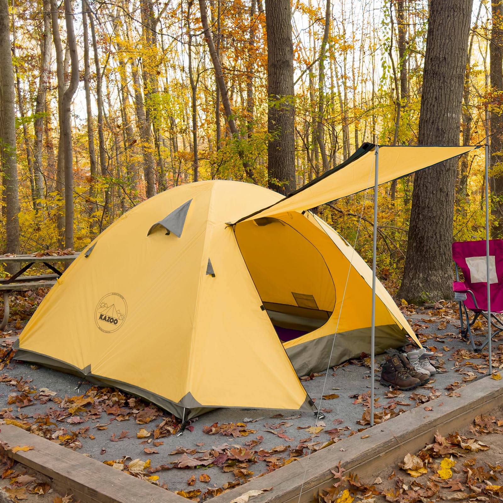 KAZOO Cometary 3P tent stuffed in compact sack for easy travel.