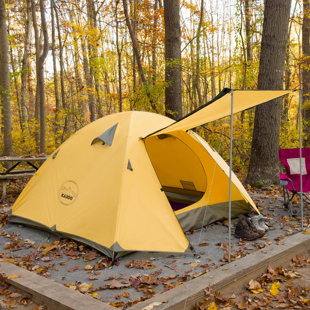 KAZOO Cometary 3P tent stuffed in compact sack for easy travel.