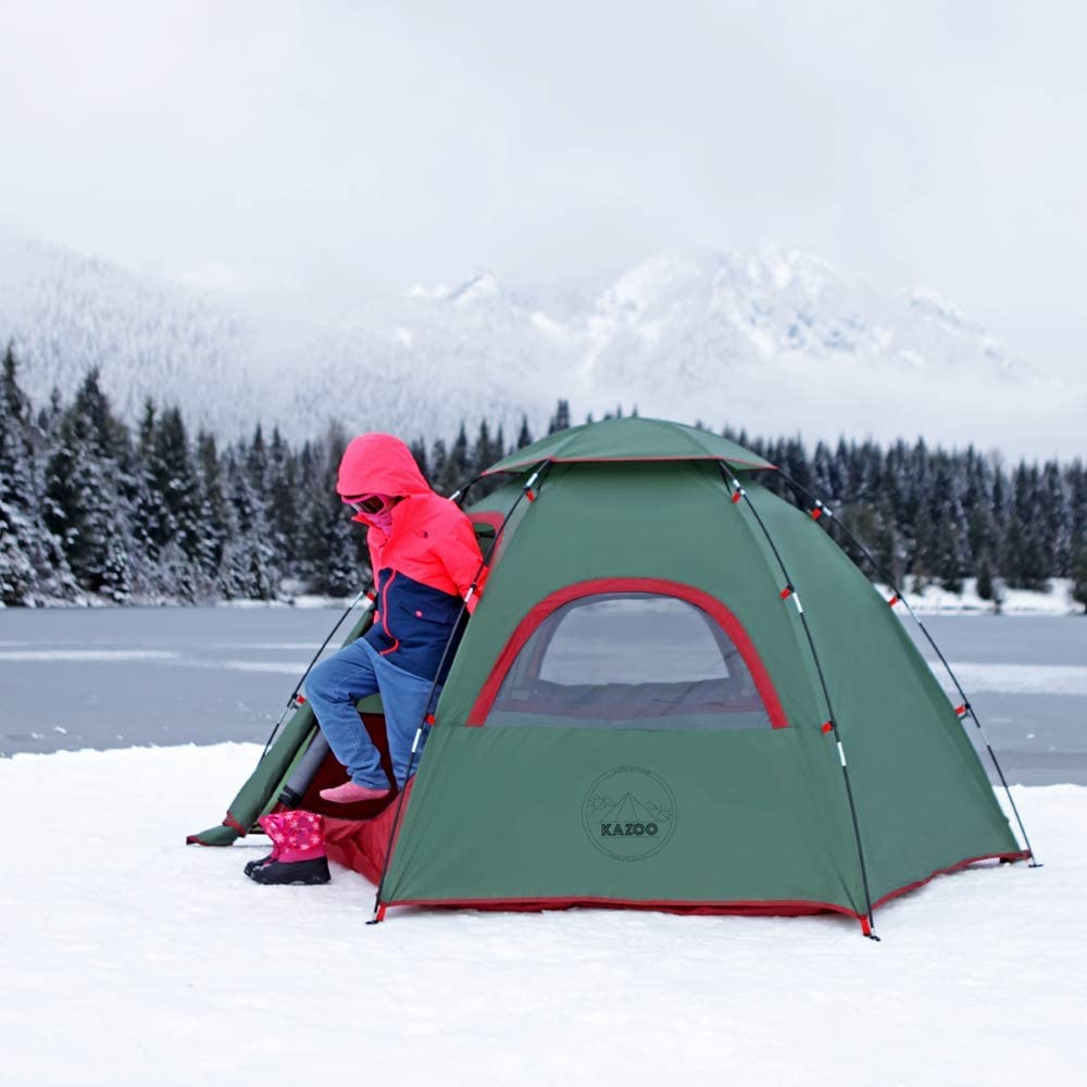 KAZOO outdoor family tent setup-in-action image showcases lightweight stability.