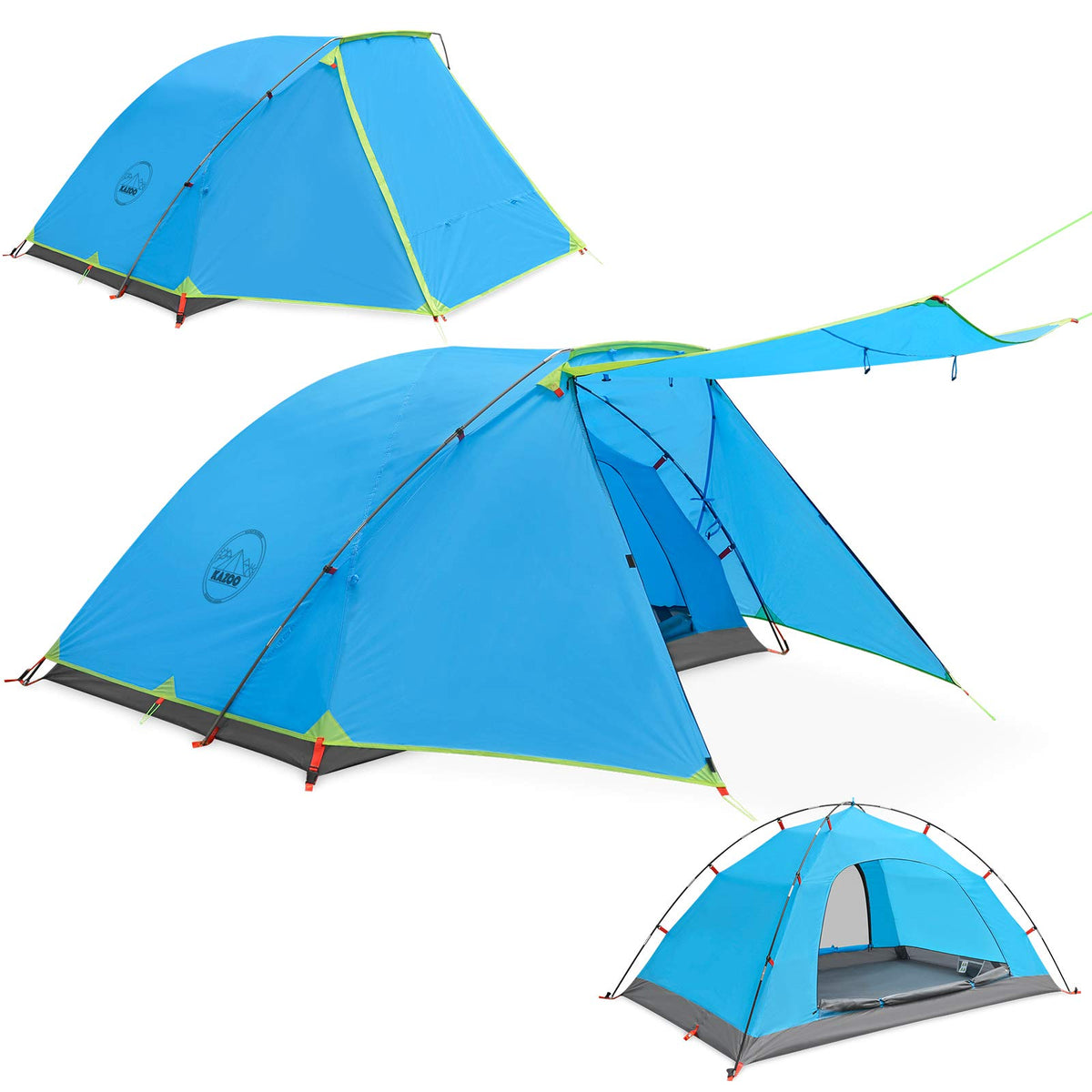 KAZOO tent front view shows spacious 2-4 person layout.