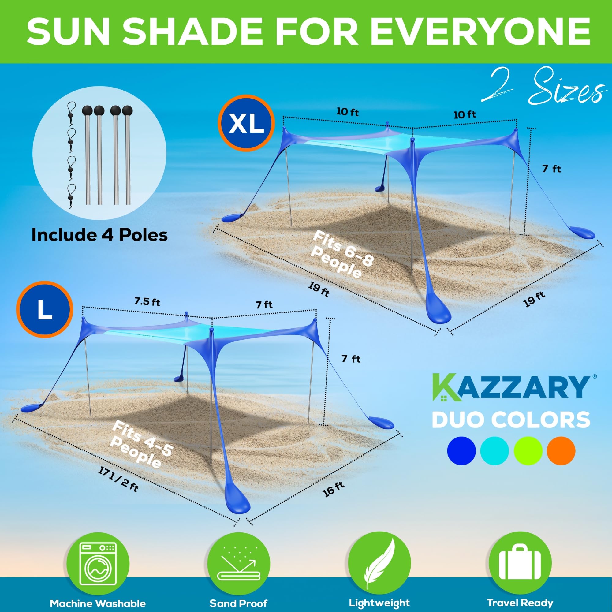 KAZZARY accessory kit with sandbags and ground pegs boosts stability.