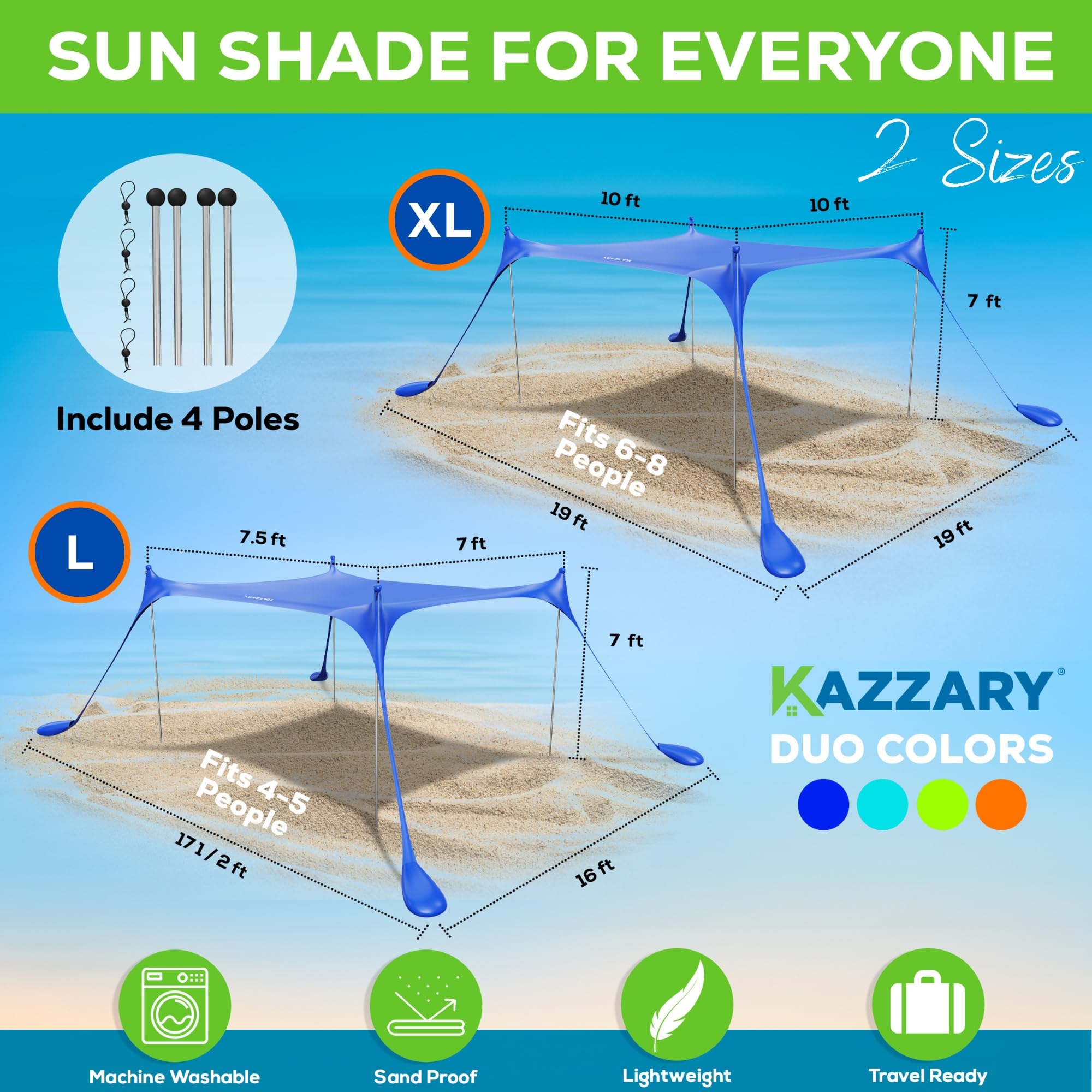 KAZZARY Beach Tent ground pegs anchor the shelter securely.
