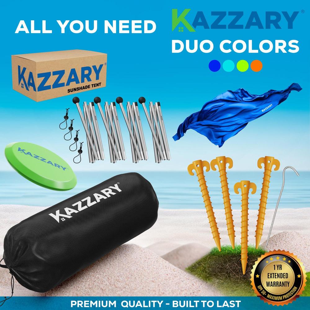 KAZZARY Beach Tent includes flying disc shovel for outdoor fun.