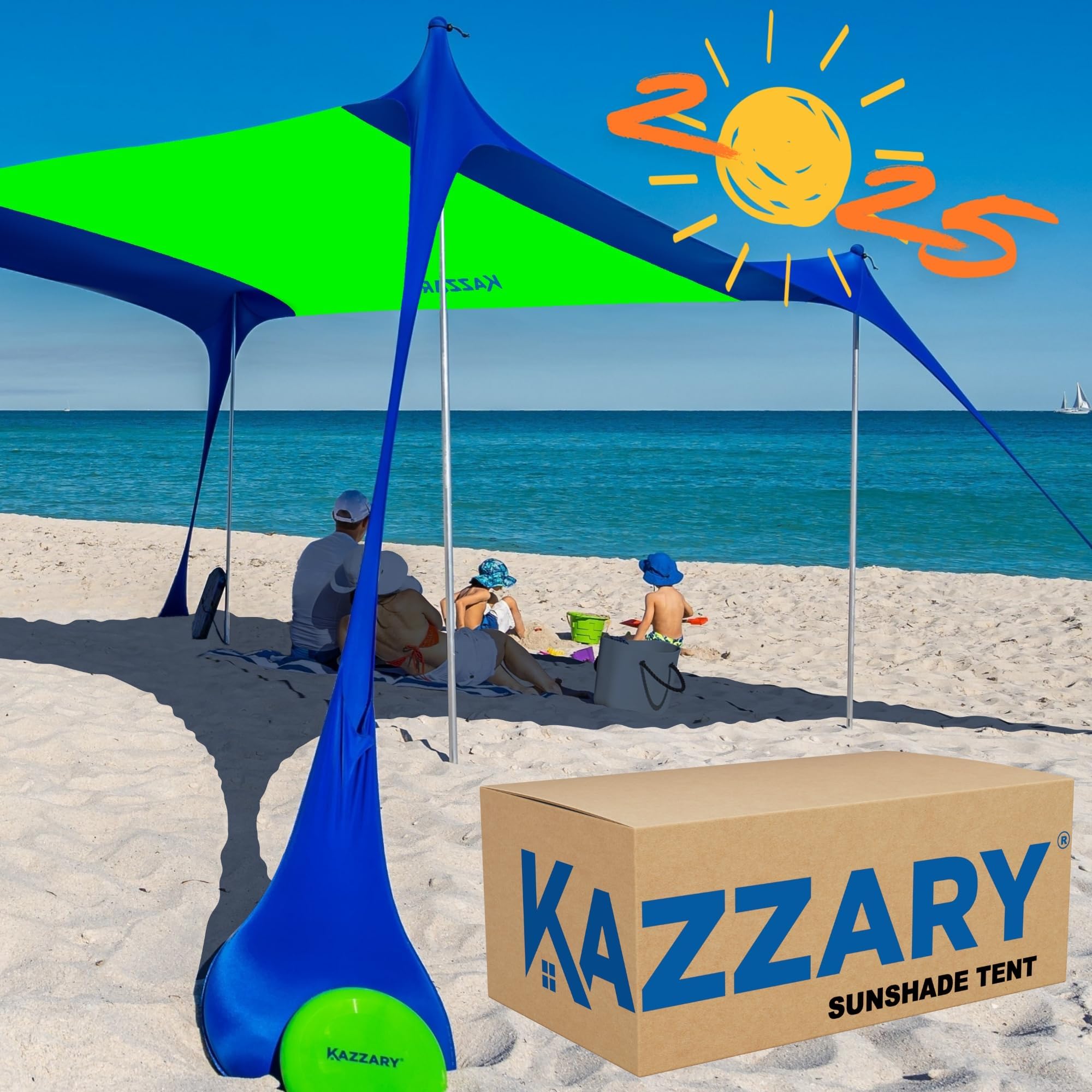 KAZZARY Beach Tent setup easy for quick shade on the go.