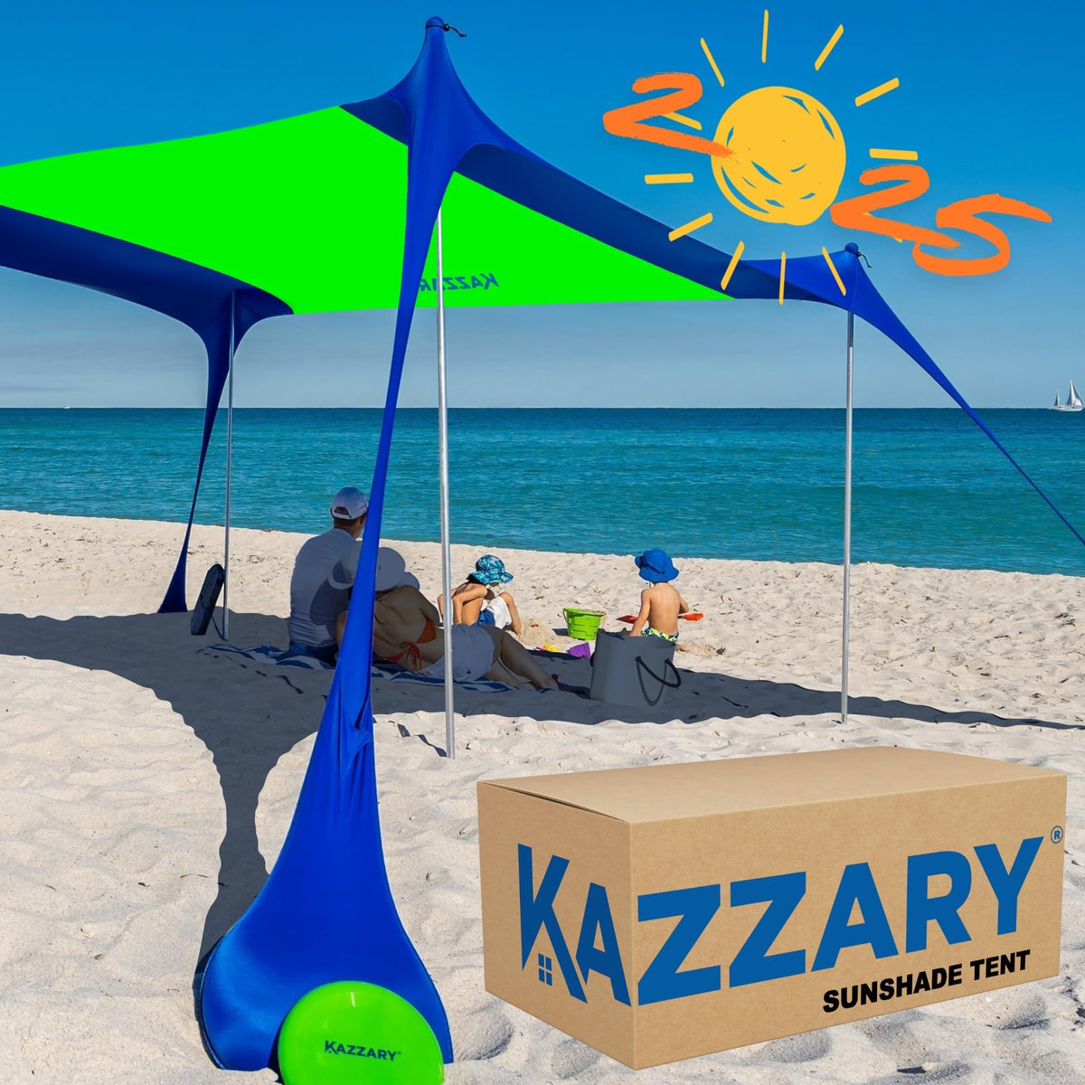 KAZZARY Beach Tent setup easy for quick shade on the go.