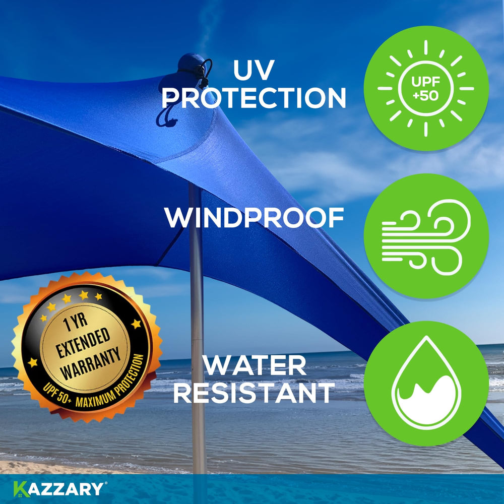 KAZZARY Beach Tent UPF50+ fabric shields skin during sunny outings.