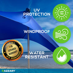 KAZZARY Beach Tent UPF50+ fabric shields skin during sunny outings.