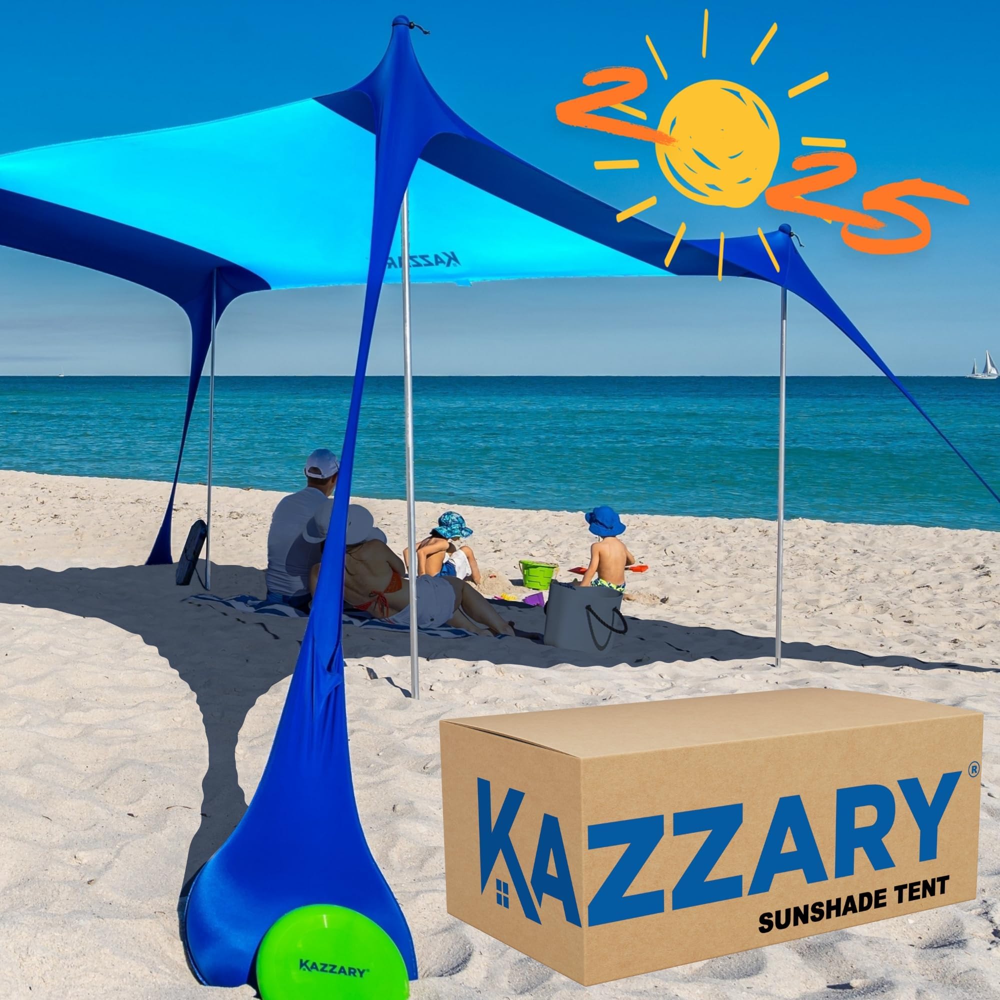 KAZZARY Beach Tent UPF50+ shade for sunny beach days.