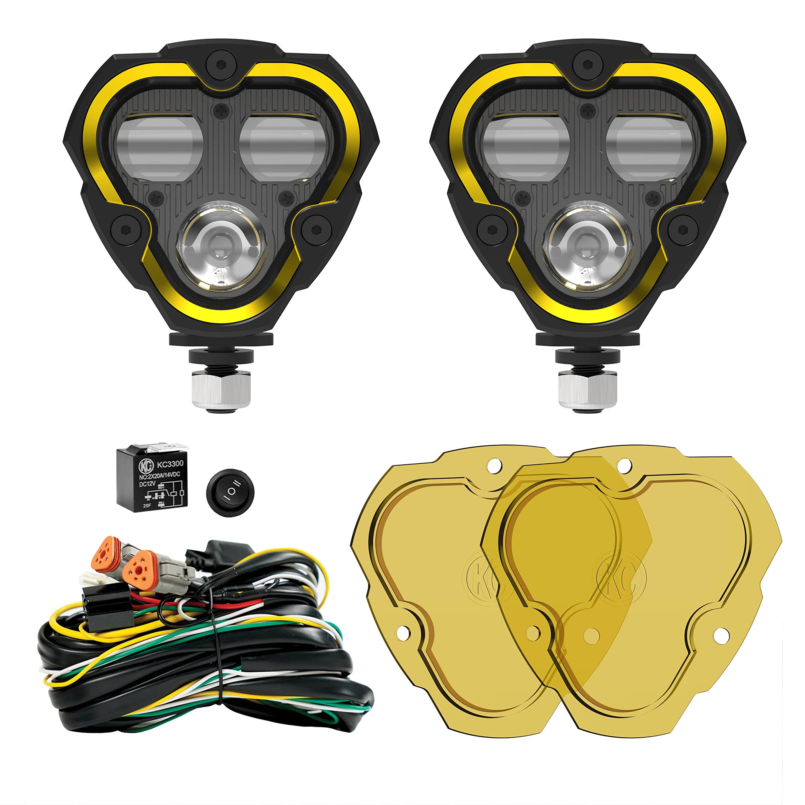 KC HiLiTES 284 Flex ERA 3 yellow lens fog lights cut through rain, fog, and dust.