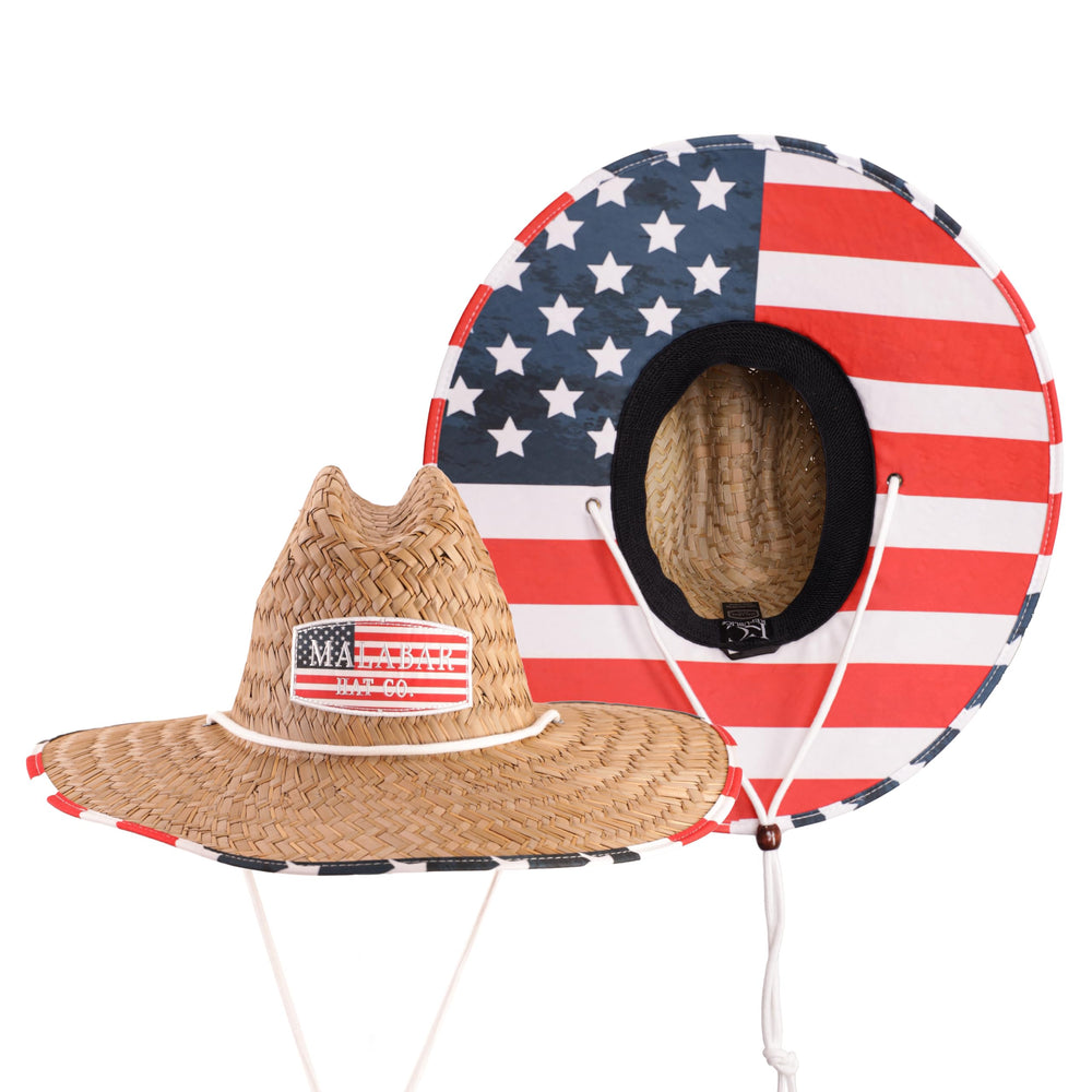 KC Republic Malabar straw hat with American flag underbrim, ideal for sunny beach days.